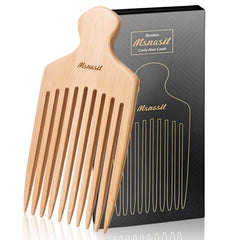 Msnasit bamboo hair pick close-up detangle action for gentle curl lift and volume.
