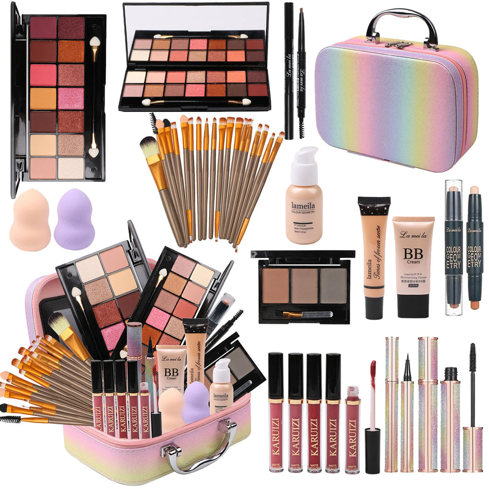 MTDXILTAI rainbow makeup case with brushes for organized on-the-go creativity.