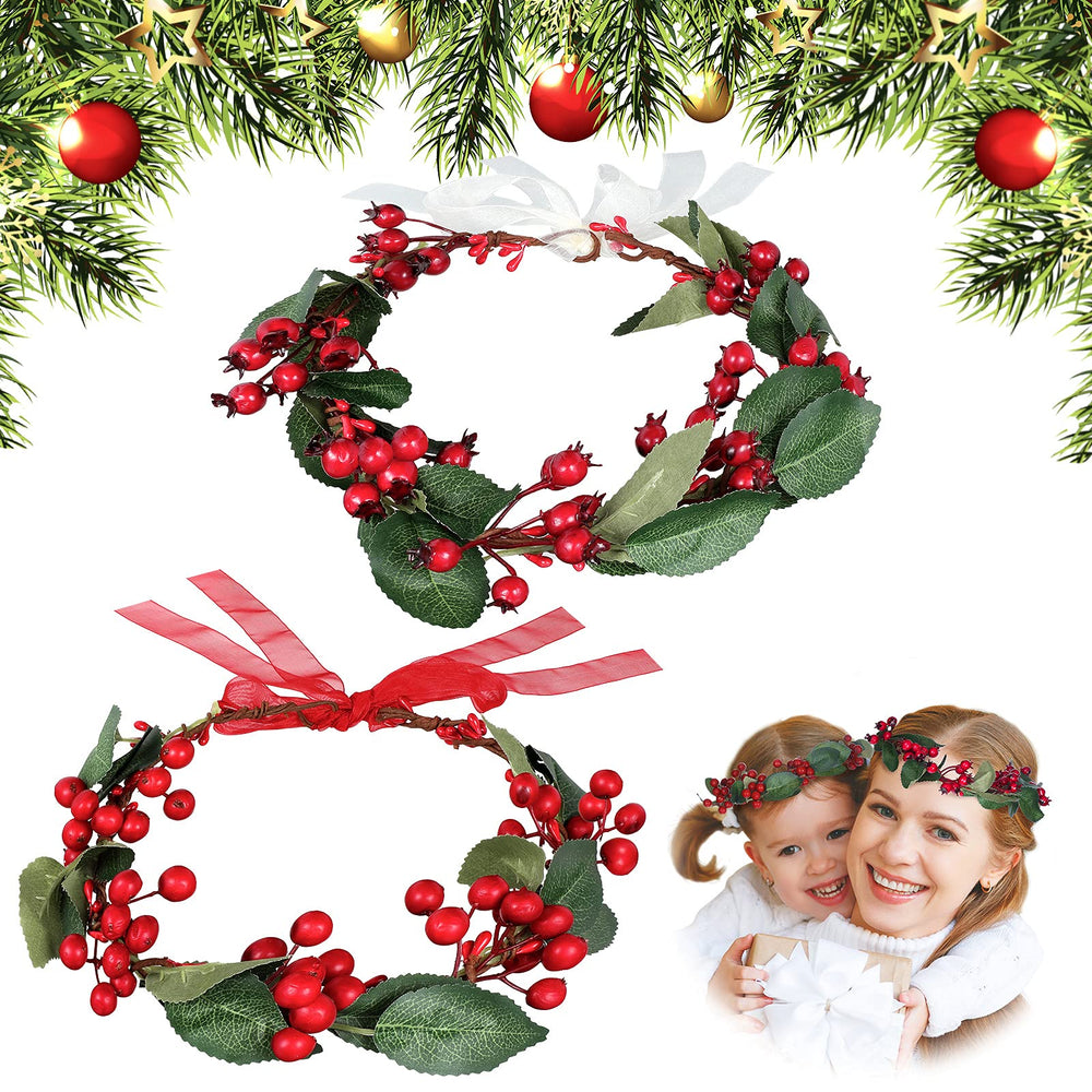 MTLEE Christmas flower crown with red berries for festive photo moments