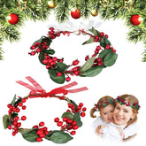 MTLEE Christmas flower crown with red berries for festive photo moments