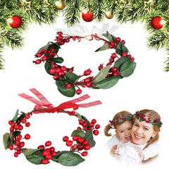 MTLEE Christmas flower crown with red berries for festive photo moments