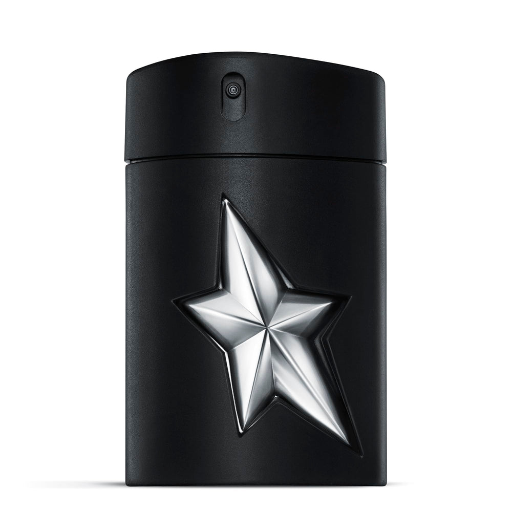 Mugler A*Men Fantasm bottle-front shows the sleek rubber flask for bold style