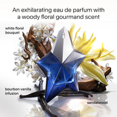 Mugler Angel Elixir spray bottle close-up highlighting floral-woody notes