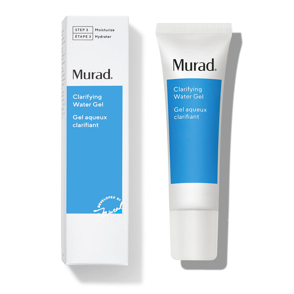 Murad Clarifying Water Gel bottle closeup for oil control and hydration.