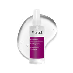 Murad Hydrating Toner bottle pour demonstrates alcohol-free hydration for refreshed skin.