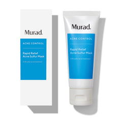 Murad Rapid Relief Acne Sulfur Mask jar closeup for silky clay texture and oil control.