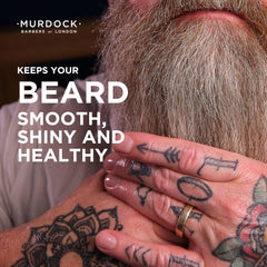 Murdock London beard oil application in hands shows quick absorption and nourished beard.