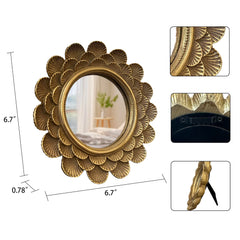 Musanpou vintage vanity mirror detailed frame close-up highlighting engraving and rustic charm.