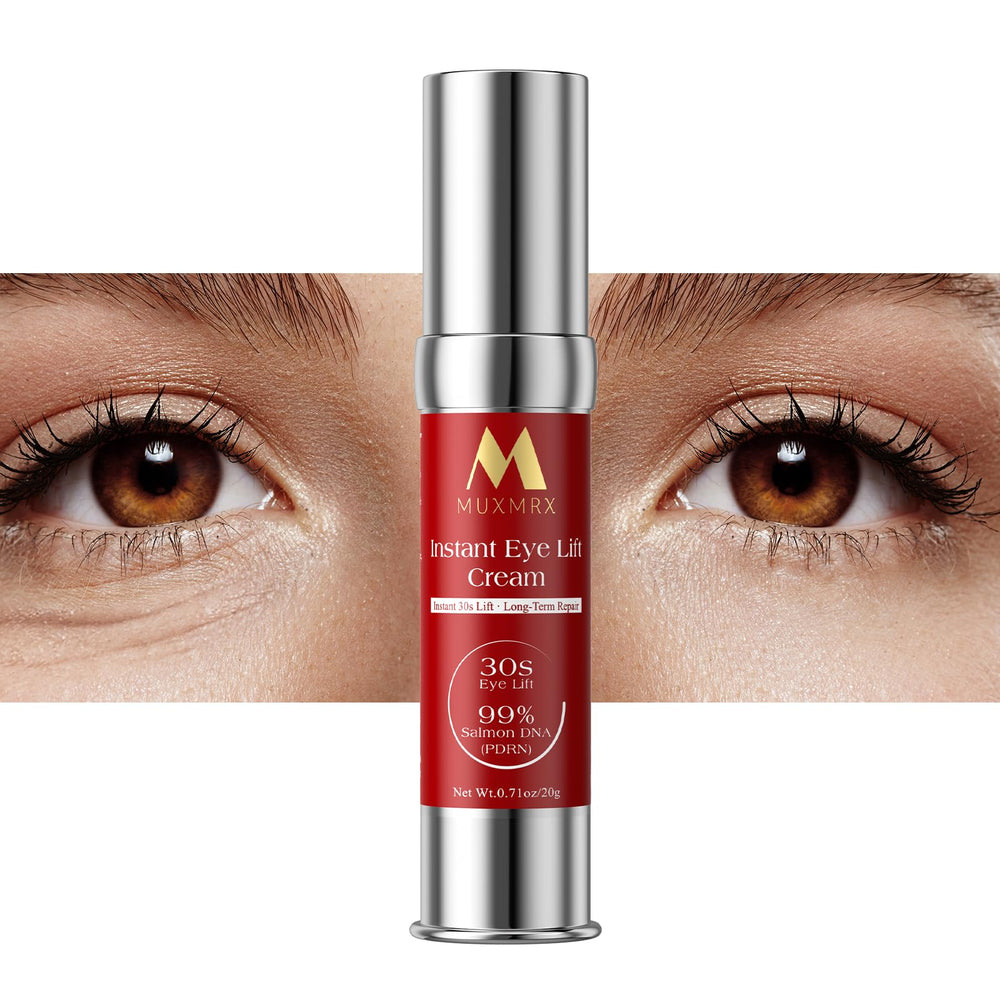 Muxmrx 30S Instant Eye Lift Cream tube and packaging for quick daily lift.