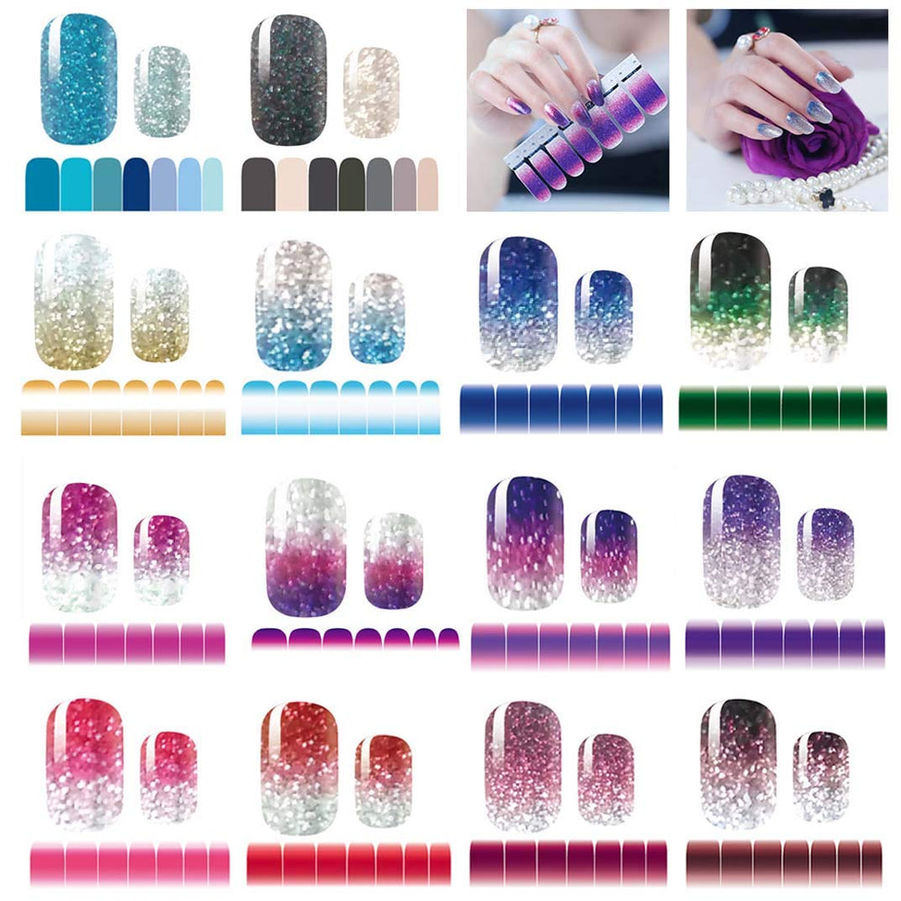 mwellewm nail stickers gradient glitter full wraps for salon-like shine.