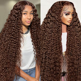 MXTQO chocolate brown deep wave wig 30 inch for daily glam