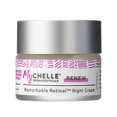 MyChelle Remarkable Retinal Night Cream bottle on a vanity for overnight hydration