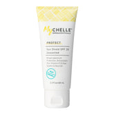 MyCHELLE Sun Shield SPF 28 unscented bottle front with reef-safe zinc protection.