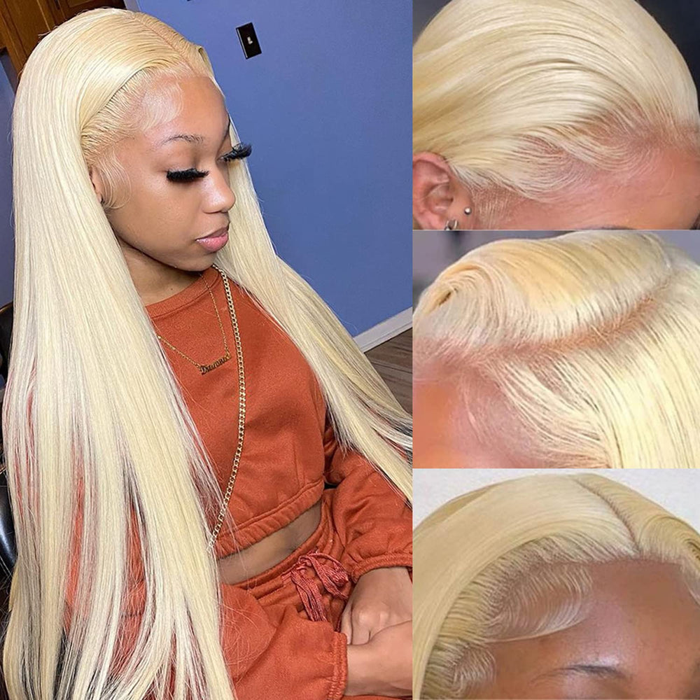 Myecool 30in 613 lace-front wig portrait: long straight blonde for everyday elegance.