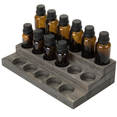 MyGift vintage grey wood 3-tier stand front view for organized essential oils