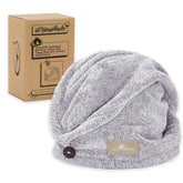myHomeBody hair towel wrap absorbent-rapid-dry fabric demonstrates fast post-shower drying