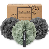 myHomeBody loofah large70g graphite gray setup for luxurious gentle exfoliation in showers.