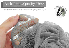 myHomeBody loofah shows plush mesh that builds a rich lather for a refreshing wash.