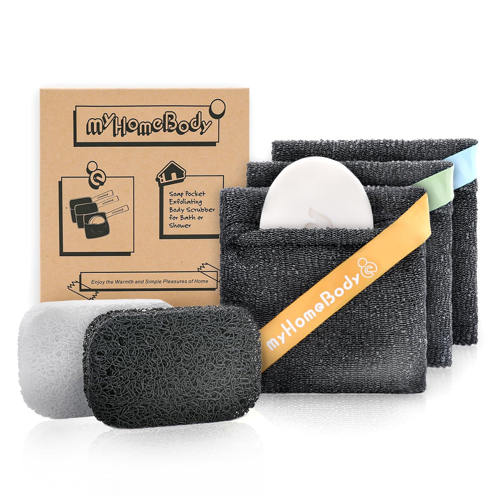 myHomeBody soap-pocket-squares graphite pouch close-up for easy exfoliation and cleansing