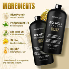 MYSTÉRE BEAUTÉ rice water shampoo ingredients close-up with biotin and keratin