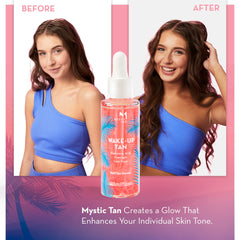 Mystic Tan Wake Up Tan serum applied to face and neck for even color