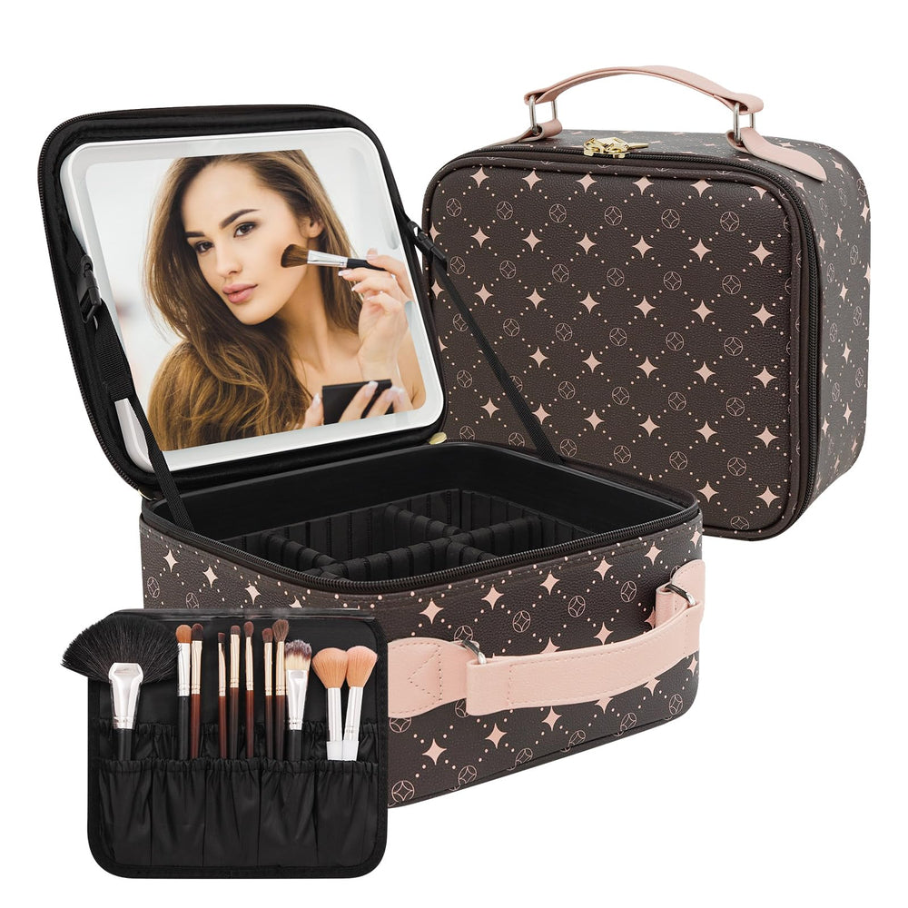 MYUREN travel makeup bag with 360° rotating LED mirror for precise makeup in any light