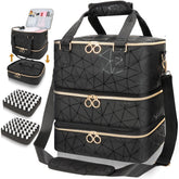 MZTXY nail polish organizer bag open layout shows 84-bottle capacity for travel.