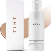 NAELI anti-aging tinted moisturizer SPF 50 bottle demonstrates reef-safe protection and hydration.