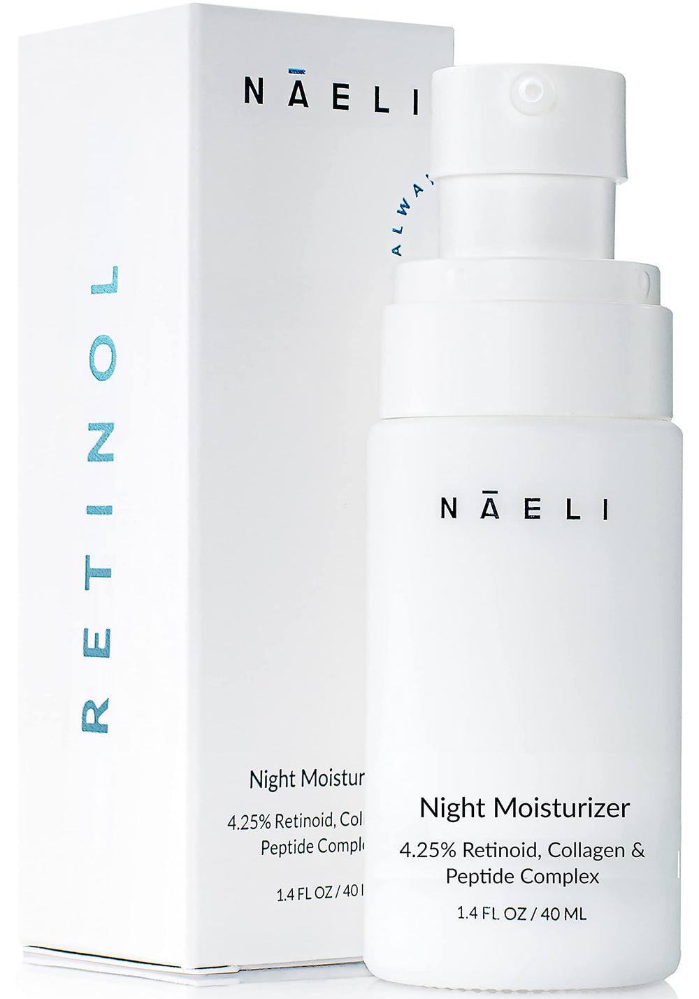 NAELI retinoid night cream jar close-up for nighttime renewal and smoother skin texture.