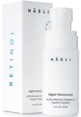 NAELI retinoid night cream jar close-up for nighttime renewal and smoother skin texture.