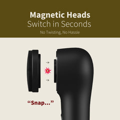 NågaCoola three brush heads closeup displays bristle, exfoliating, and soft silicone options.