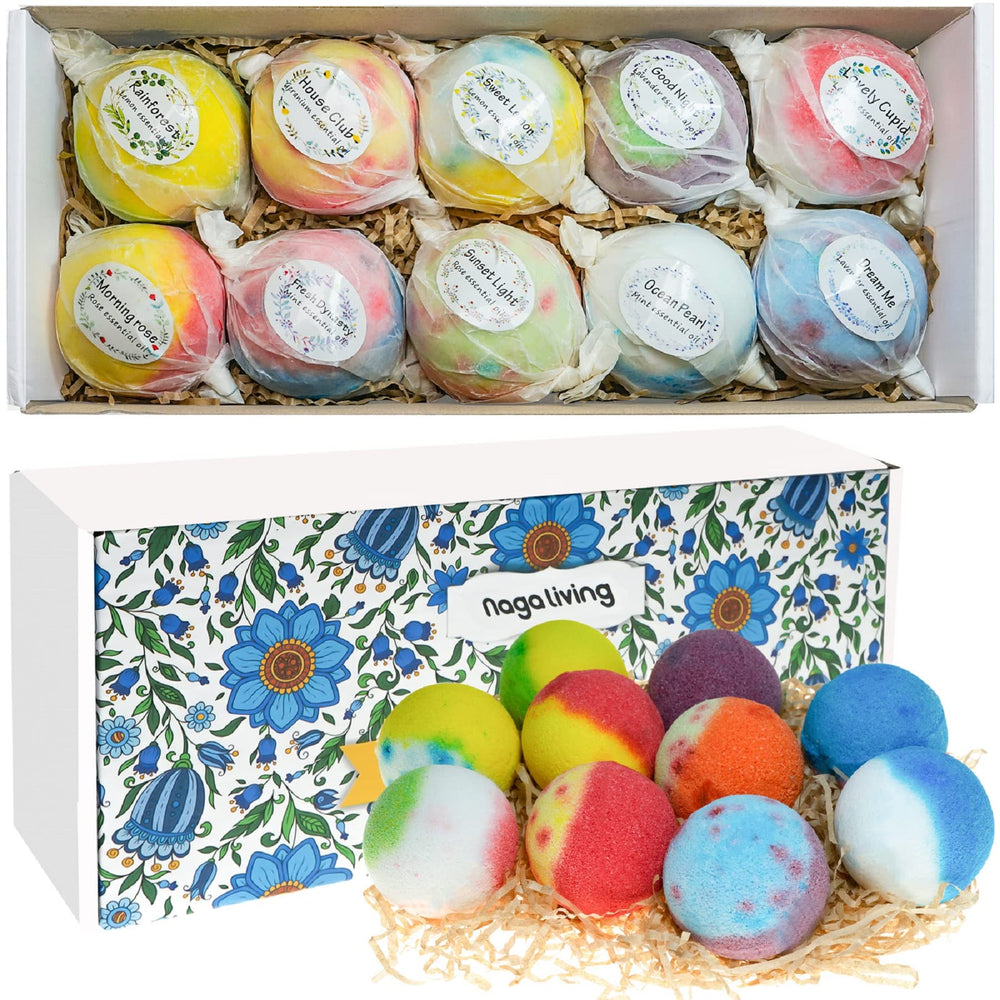 Nagaliving bath bombs with assorted color fizz for a spa-like bath ritual.