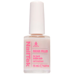 Nail Tek Ridge Filler Formula 3 bottle demonstrates a clear base coat that smooths ridges