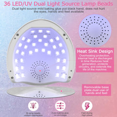 NAILGIRLS lamp LCD display demonstrates timer options for precise curing.
