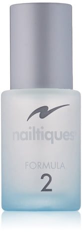 Nailtiques Formula 2 protein bottle front, a nail-strengthening treatment for peeling-prone nails.