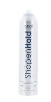 Nairobi Shape n Hold flat iron hairspray bottle shows medium hold and shine for all-day styling.