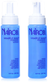 Nairobi Wrapp-it Shine Foaming Lotion bottle demonstrates fast-drying silky sheen