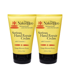 The Naked Bee Orange Blossom Honey ceramide3 hand cream tube-front shows smooth, hydrated hands.