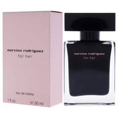 Narciso Rodriguez For Her 1oz packaging back—clear scent notes overview