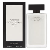Narciso Rodriguez Pure Musc for Woman EDP bottle closeup highlights musk and floral notes.