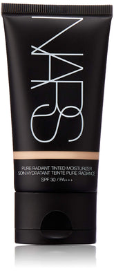 NARS Pure Radiant tinted moisturizer SPF 30 bottle closeup for lightweight coverage and sun protection.