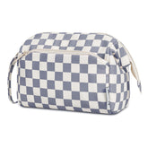 Narwey checkered makeup bag greyish-blue open design with full visibility for easy access