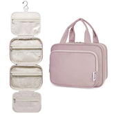 Narwey Dusty Rose hanging toiletry bag closed view showing compact design and color