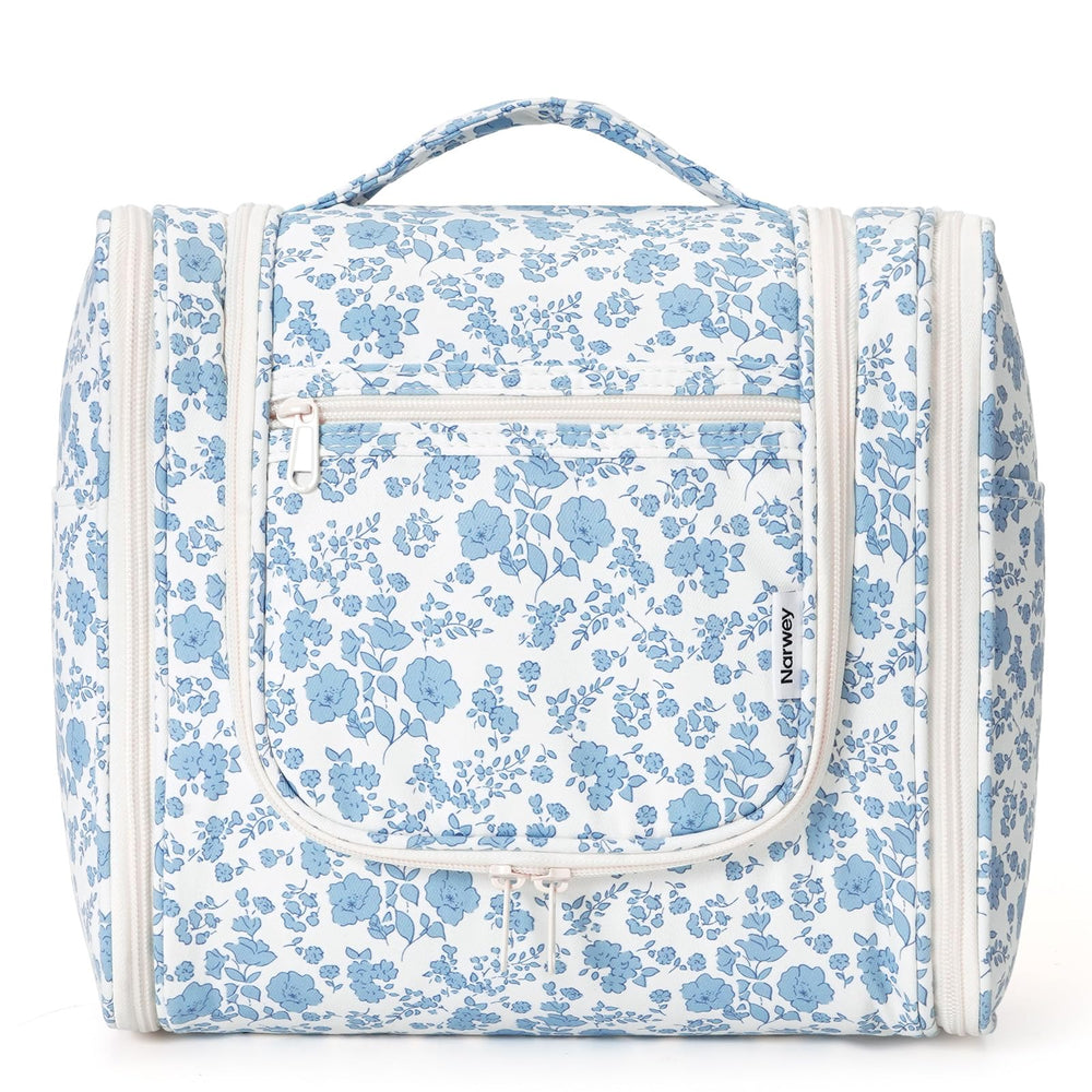 Narwey hanging toiletry bag large blue flower open interior pockets for organized travel