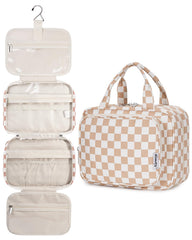 Narwey hanging toiletry bag light checkerboard medium open compartments for easy access