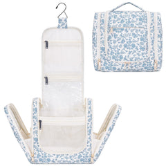 Narwey hanging toiletry bag Little Blue Flower open for quick access on trips