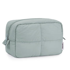 Narwey Puffy makeup bag sage green top view showing compact travel-ready design.