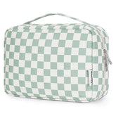 Narwey small hanging travel toiletry bag in mint green checkerboard with easy-access hook for space-saving organization
