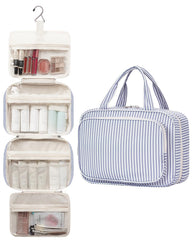 Narwey striped travel toiletry bag greyish blue stripe durable padded fabric for longevity.