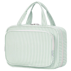 Narwey striped travel toiletry bag large mint green front view showing color and size for organized travel